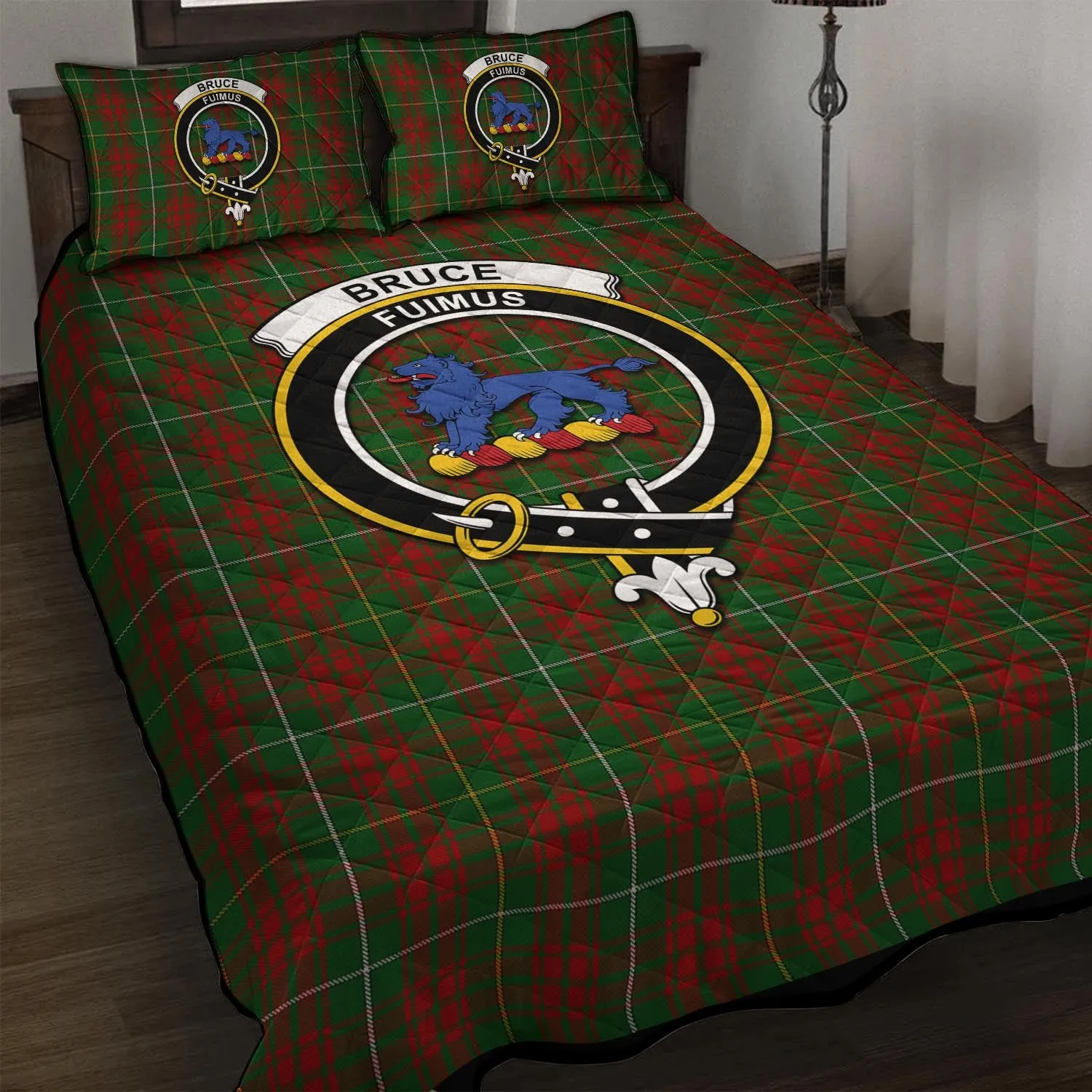 Bruce Hunting Tartan Quilt Bed Set with Family Crest