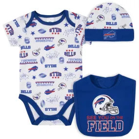 Buffalo Bills 3-Piece Baby Boys Bodysuit, Bib, and Cap Set