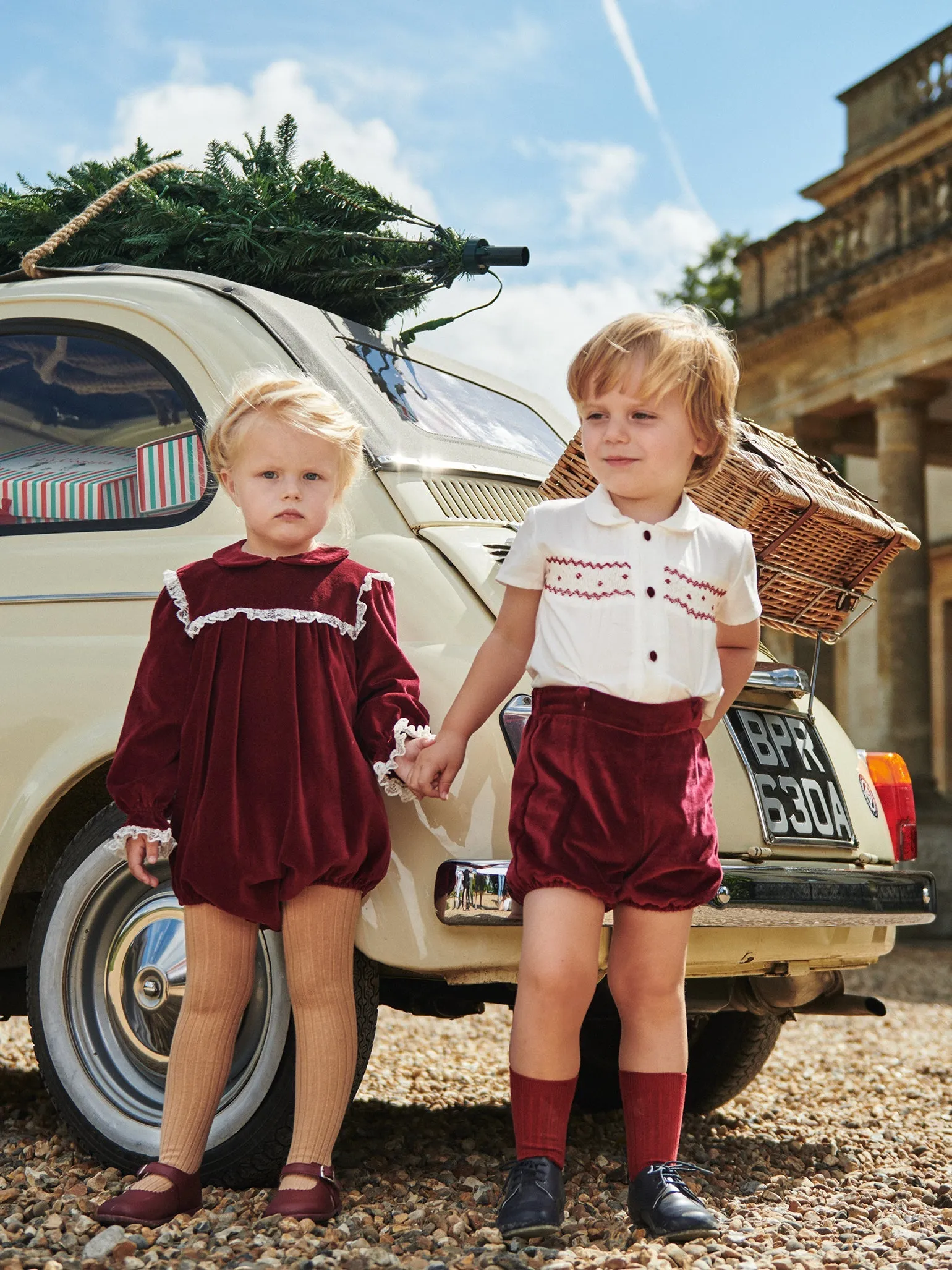 Burgundy Bautista Velvet Baby Boy Hand-Smocked Set