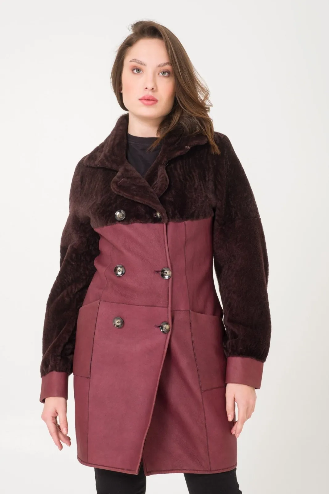 Burgundy Shearling Coat