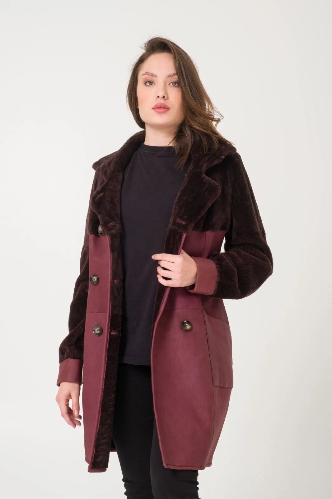 Burgundy Shearling Coat