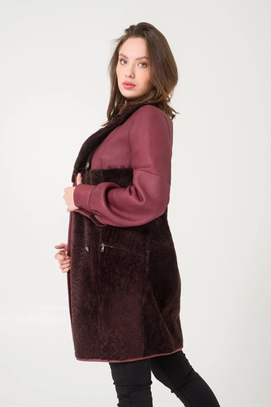 Burgundy Shearling Coat