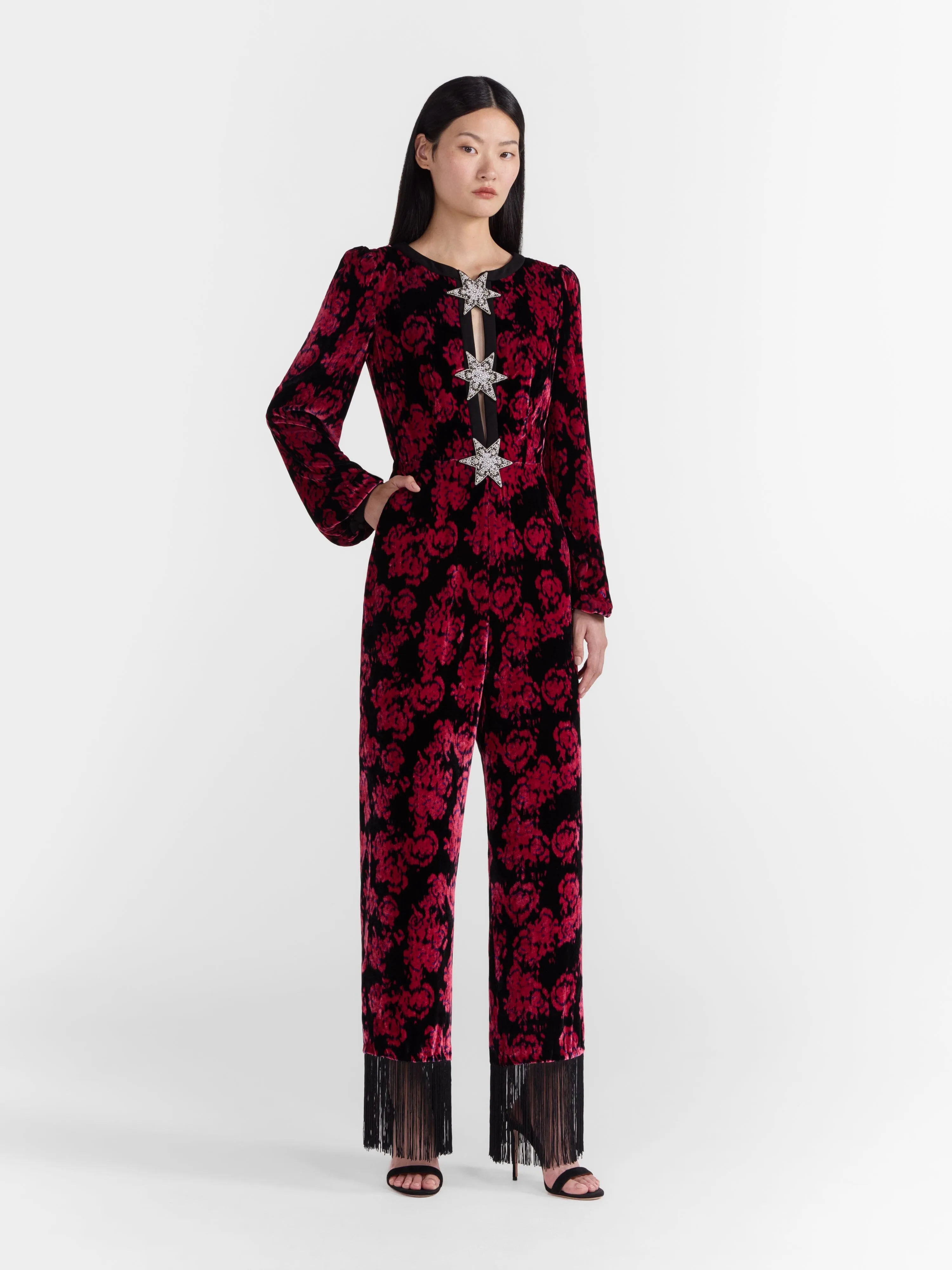 Camille Bows Jumpsuit in Rosa Noir Black