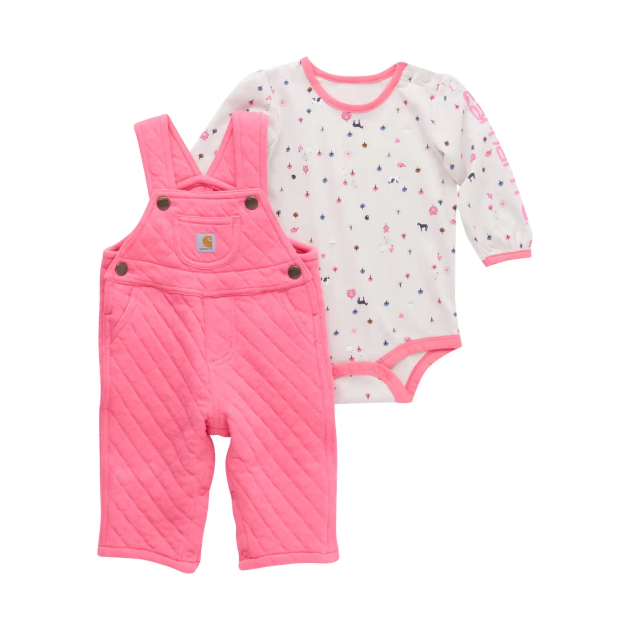 Carhartt Girls' Infant Long Sleeve Bodysuit Quilted Overall Set - Pink