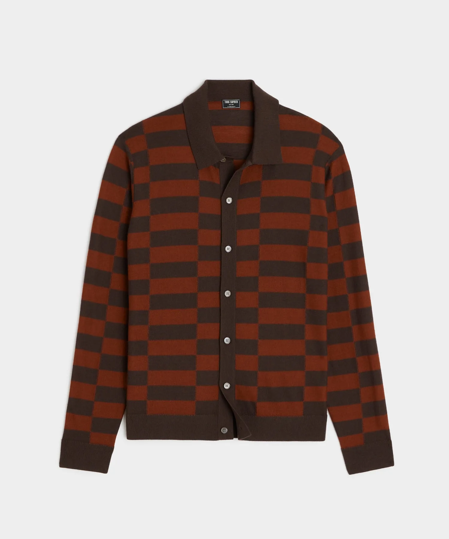 Checkered Full-Placket Polo in Copper Clay