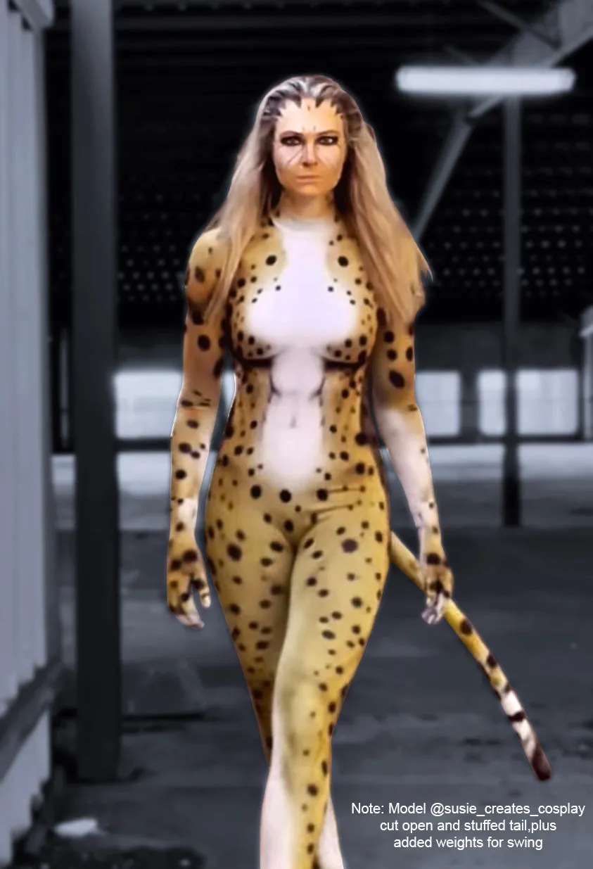 Cheetah High Collar Bodysuit with Zipper in the Back   Separate Hanging Tail