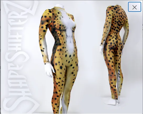 Cheetah High Collar Bodysuit with Zipper in the Back   Separate Hanging Tail