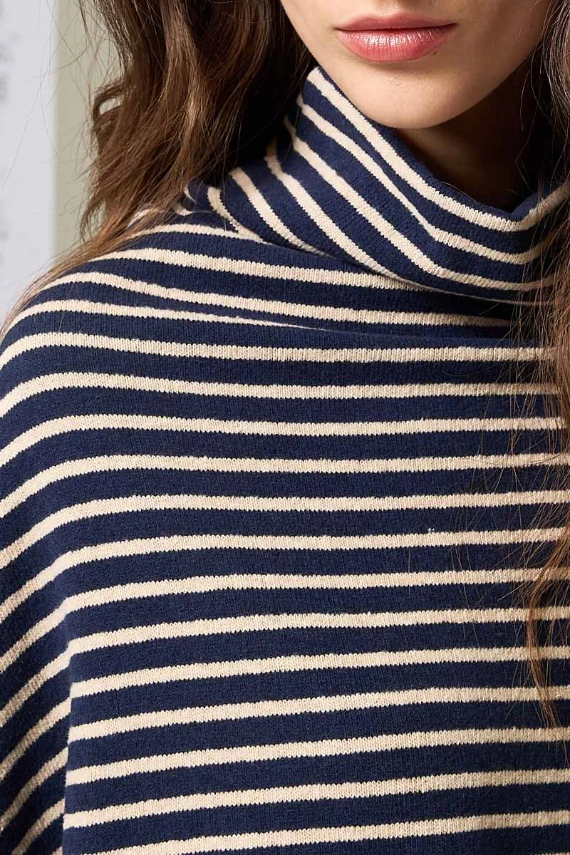 Chimney Neck Sweater Pinstripe Marina