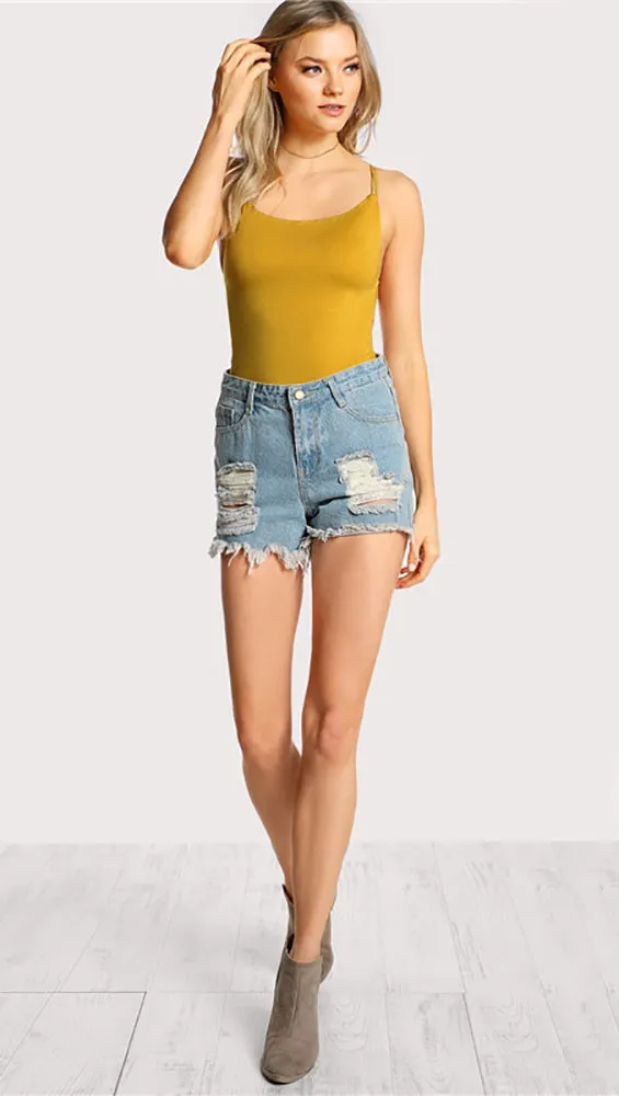 Chloe Strappy Open Back Bodysuit Mustard