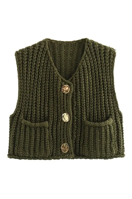 Chunky Knit Vest- Olive