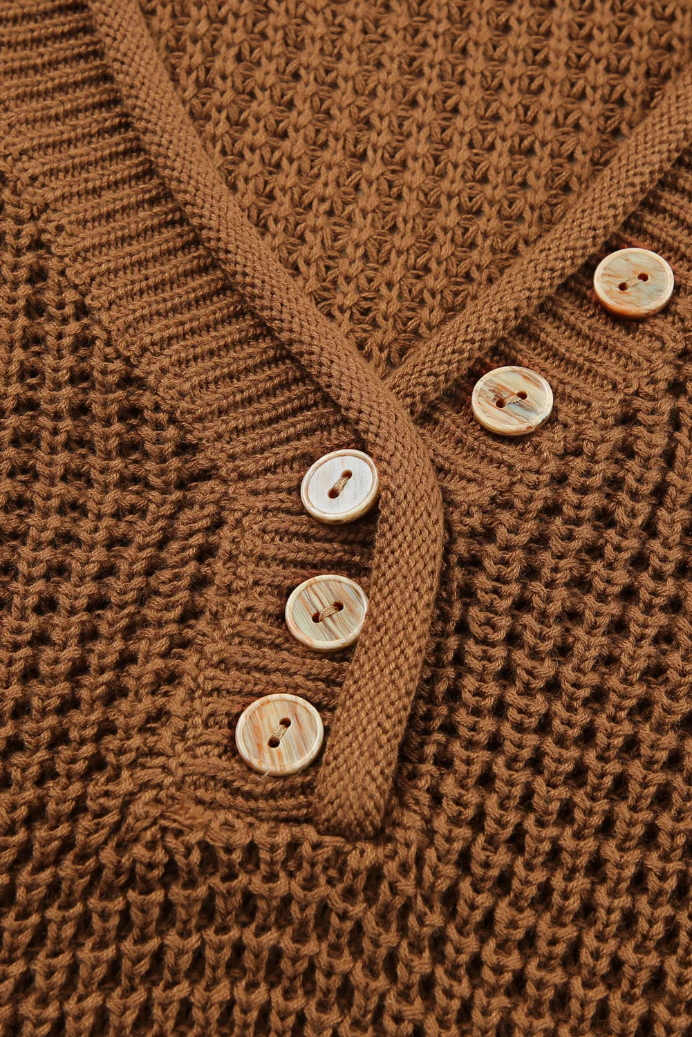 Chunky Waffle Buttoned V-Neck Sweater