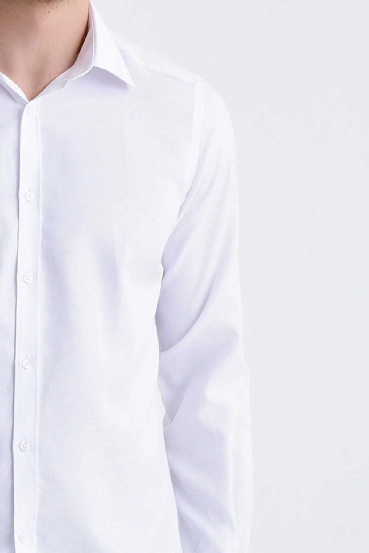 Classic Fit Plain Cotton Blend White Dress Shirt