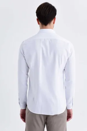 Classic Fit Plain Cotton Blend White Dress Shirt