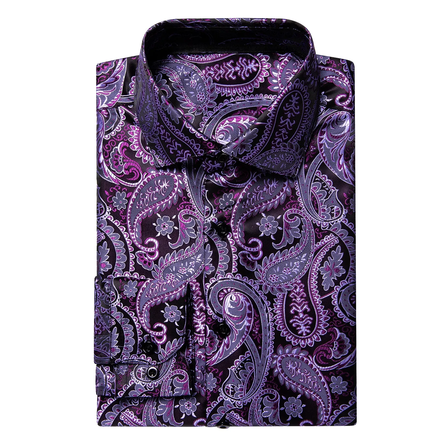 Classic Purple Black Paisley Silk Men's Shirt