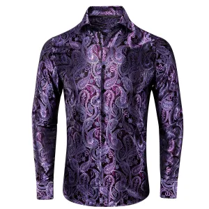 Classic Purple Black Paisley Silk Men's Shirt