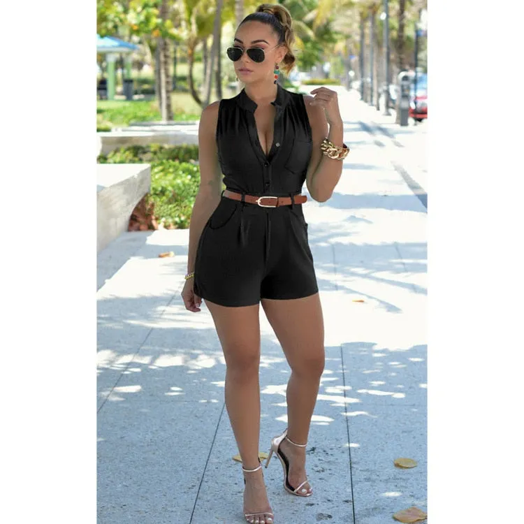 Collared Romper with Belt - Fern and Oak