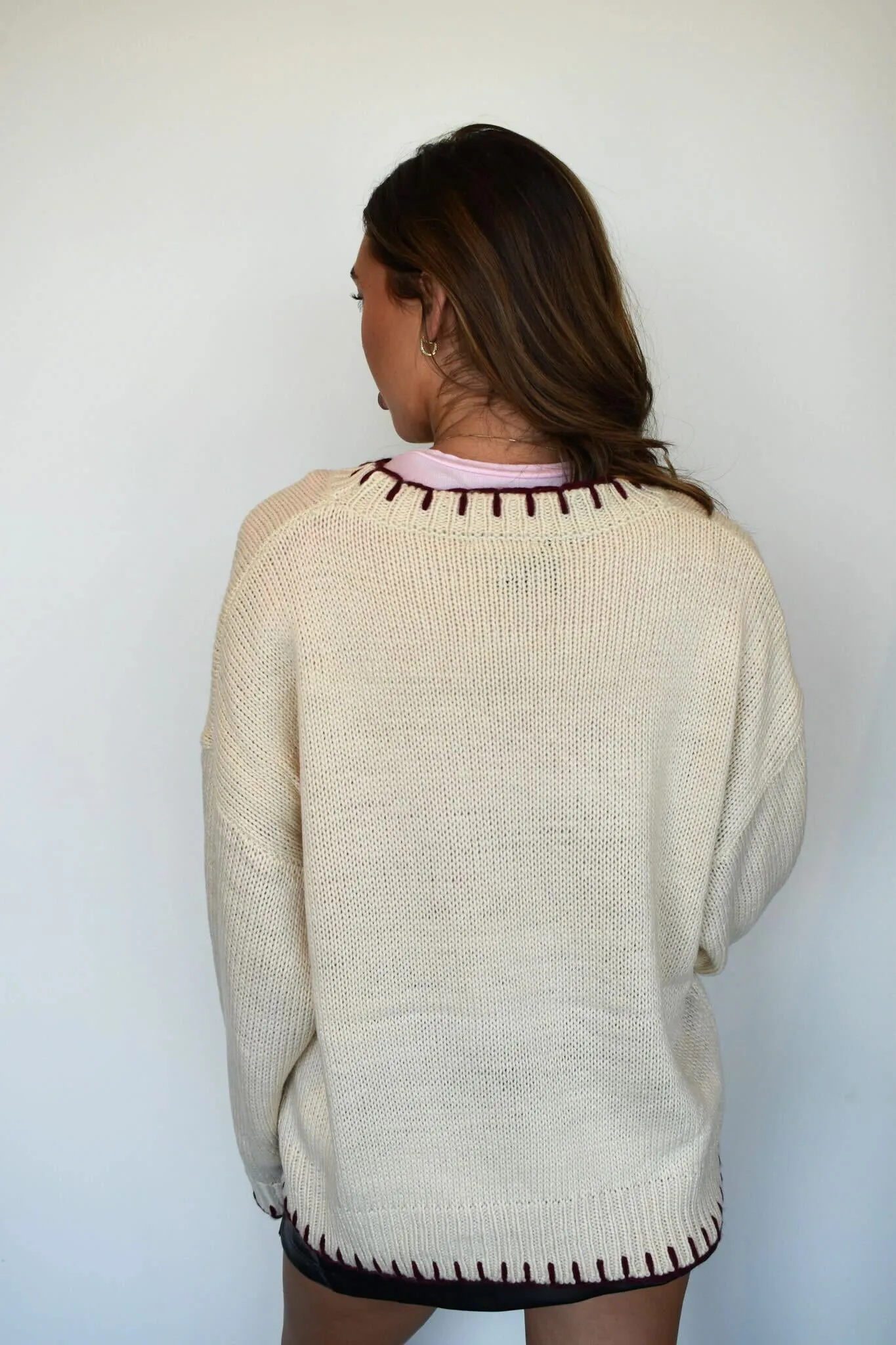 Crimson & Cream Contrast Sweater