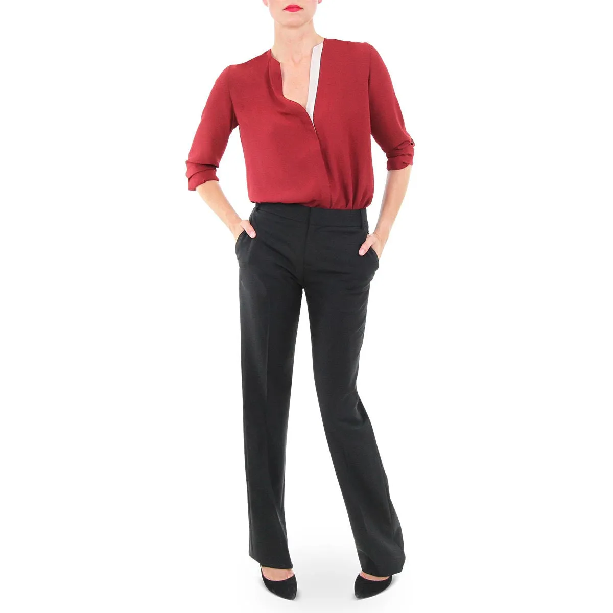 Crimson Combination Placket Blouse