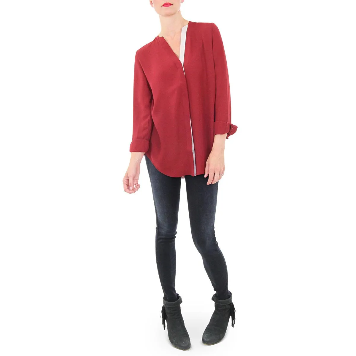 Crimson Combination Placket Blouse