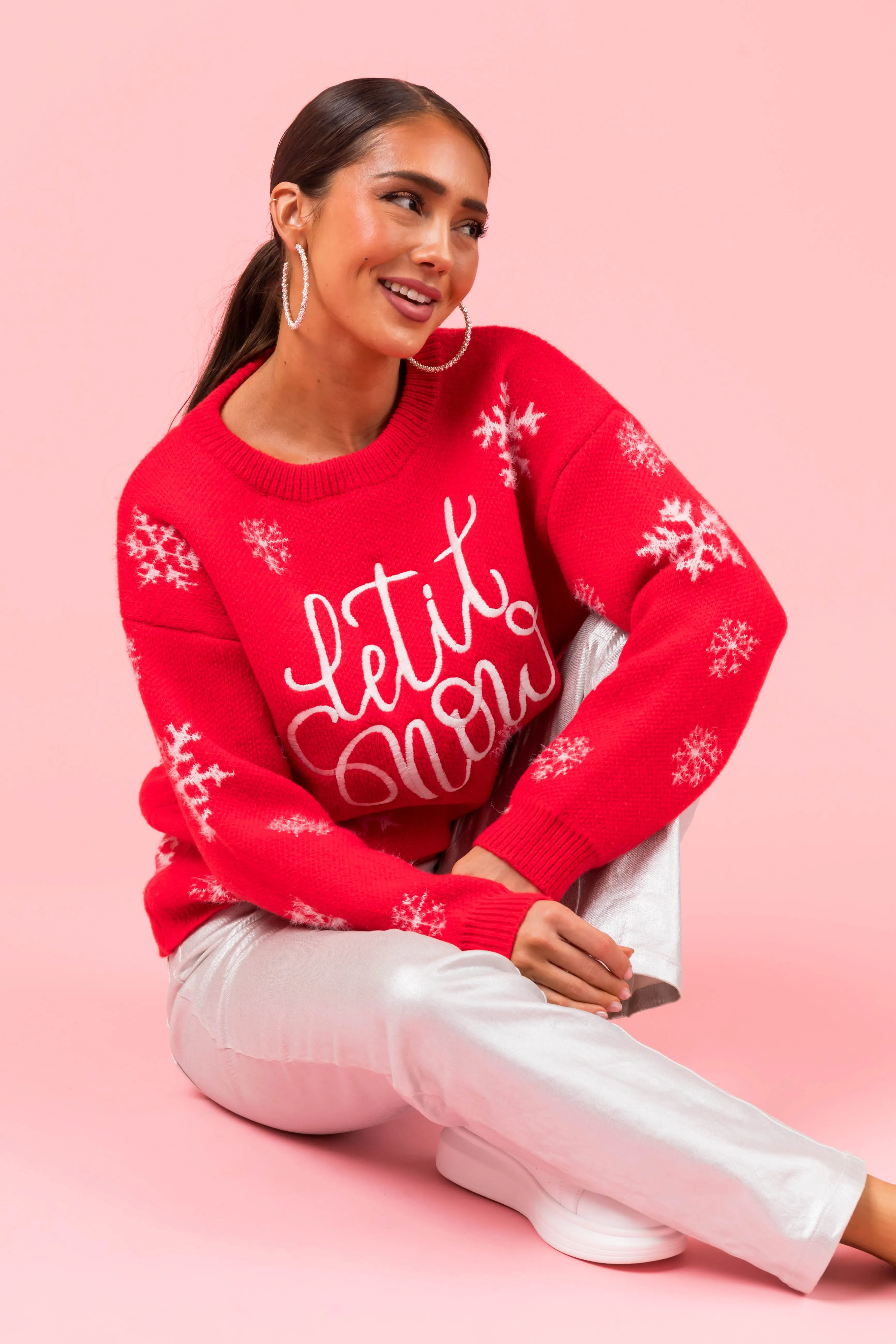 Crimson 'Let it Snow' Snowflake Knit Sweater