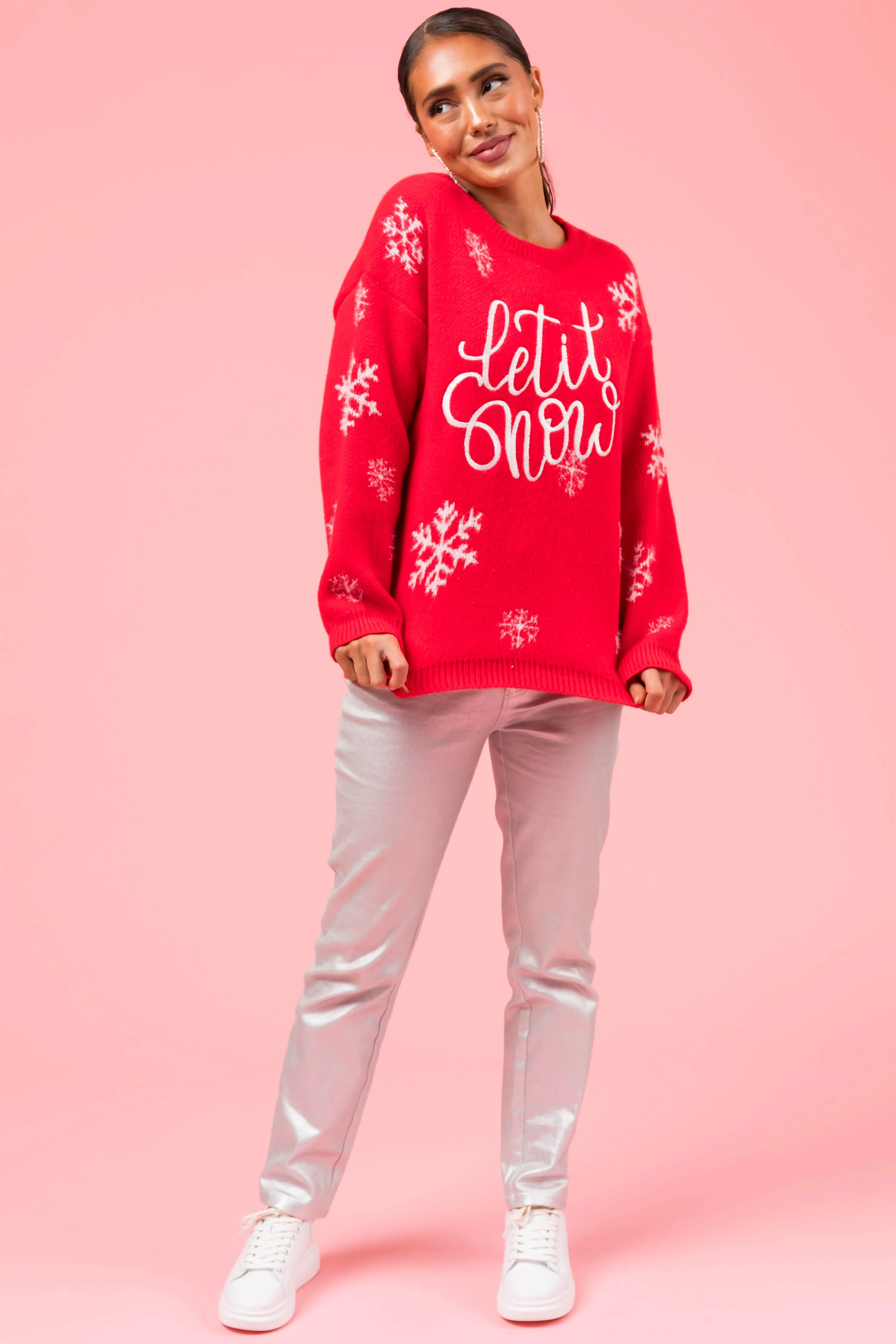 Crimson 'Let it Snow' Snowflake Knit Sweater