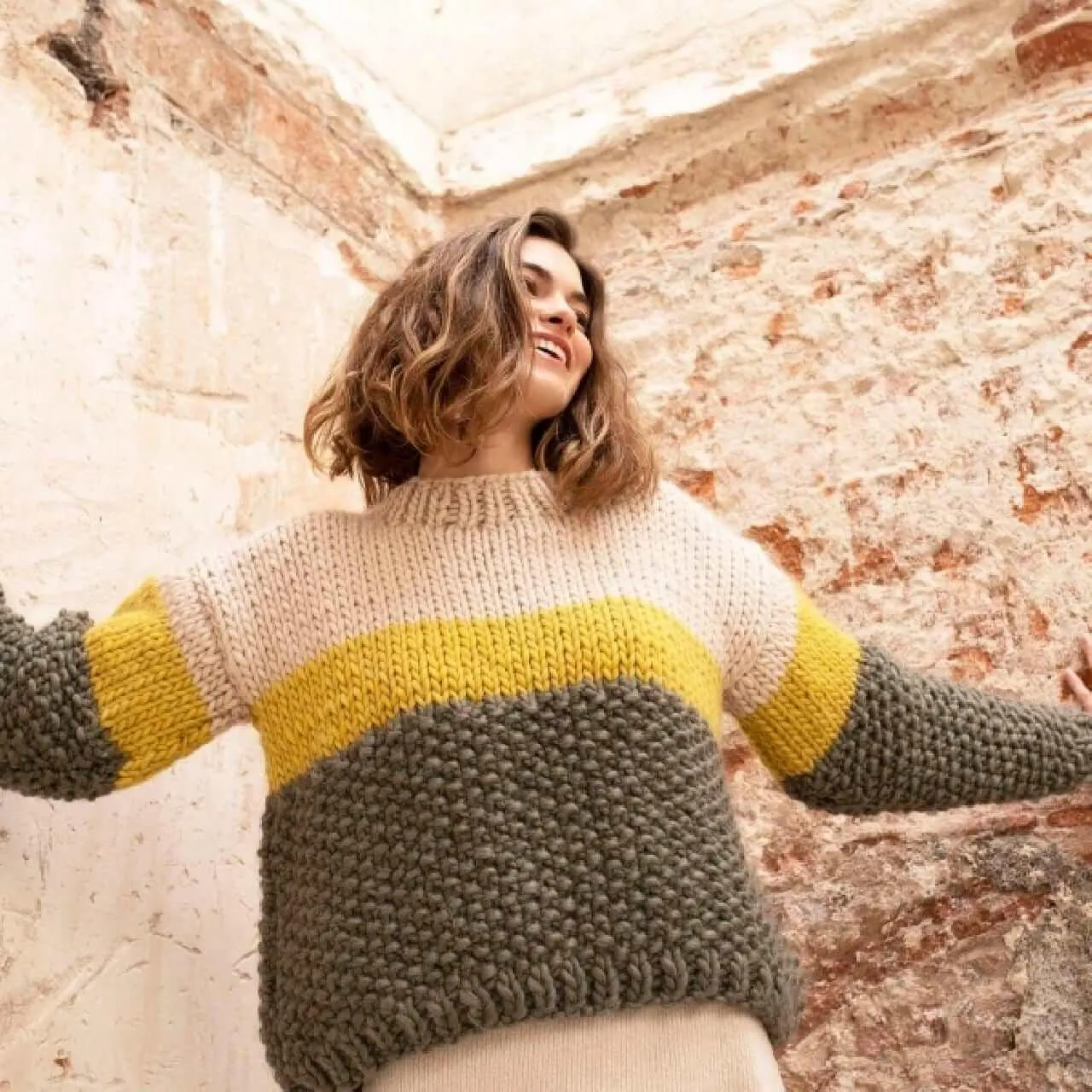 Cross The Line Sweater knitting kit by Katia