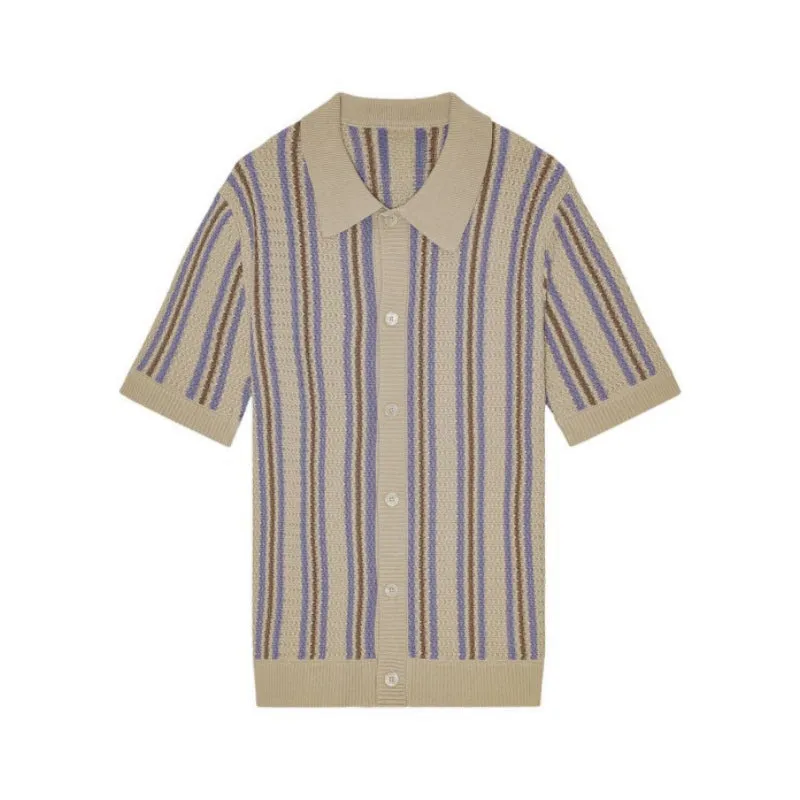 Custom Striped Linen Knit Polo - Short Sleeve Men's OEM/ODM Knitwear