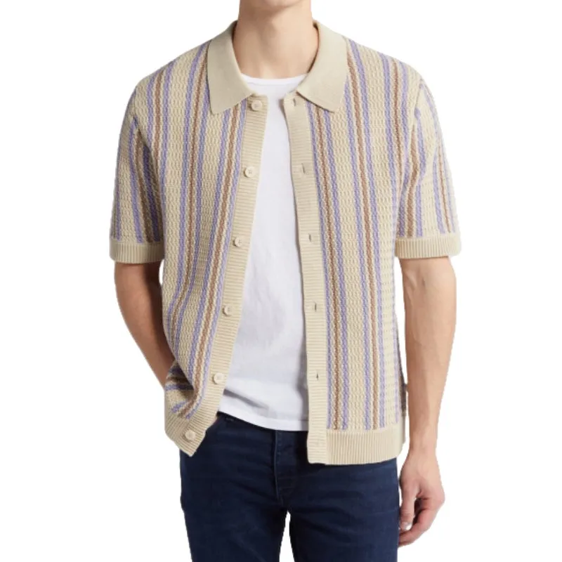 Custom Striped Linen Knit Polo - Short Sleeve Men's OEM/ODM Knitwear