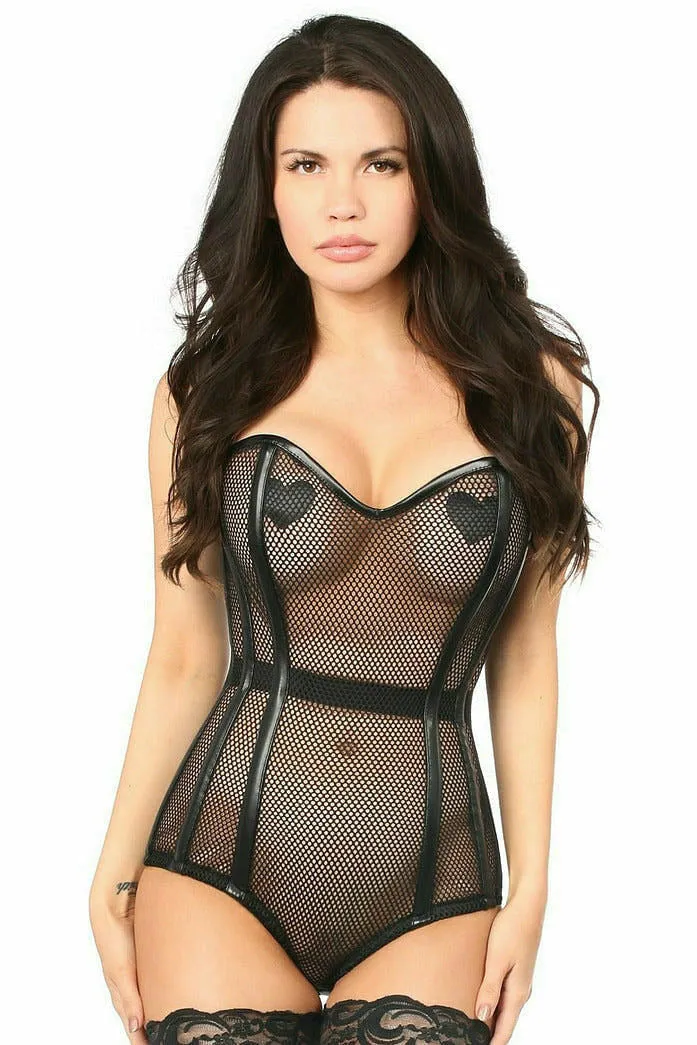 Daisy Corsets Top Drawer Steel Boned Fishnet Corseted Bodysuit