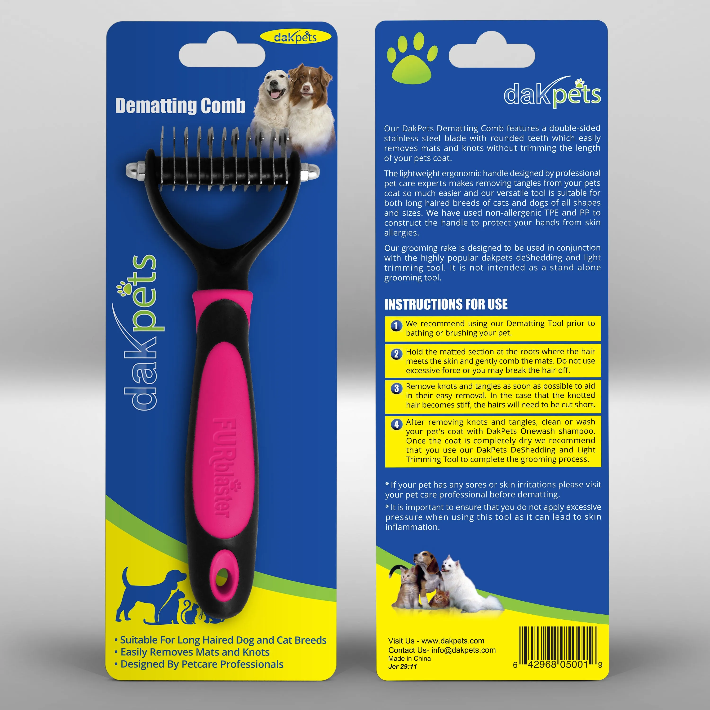 DakPets Dematting Comb For Dogs & Cats