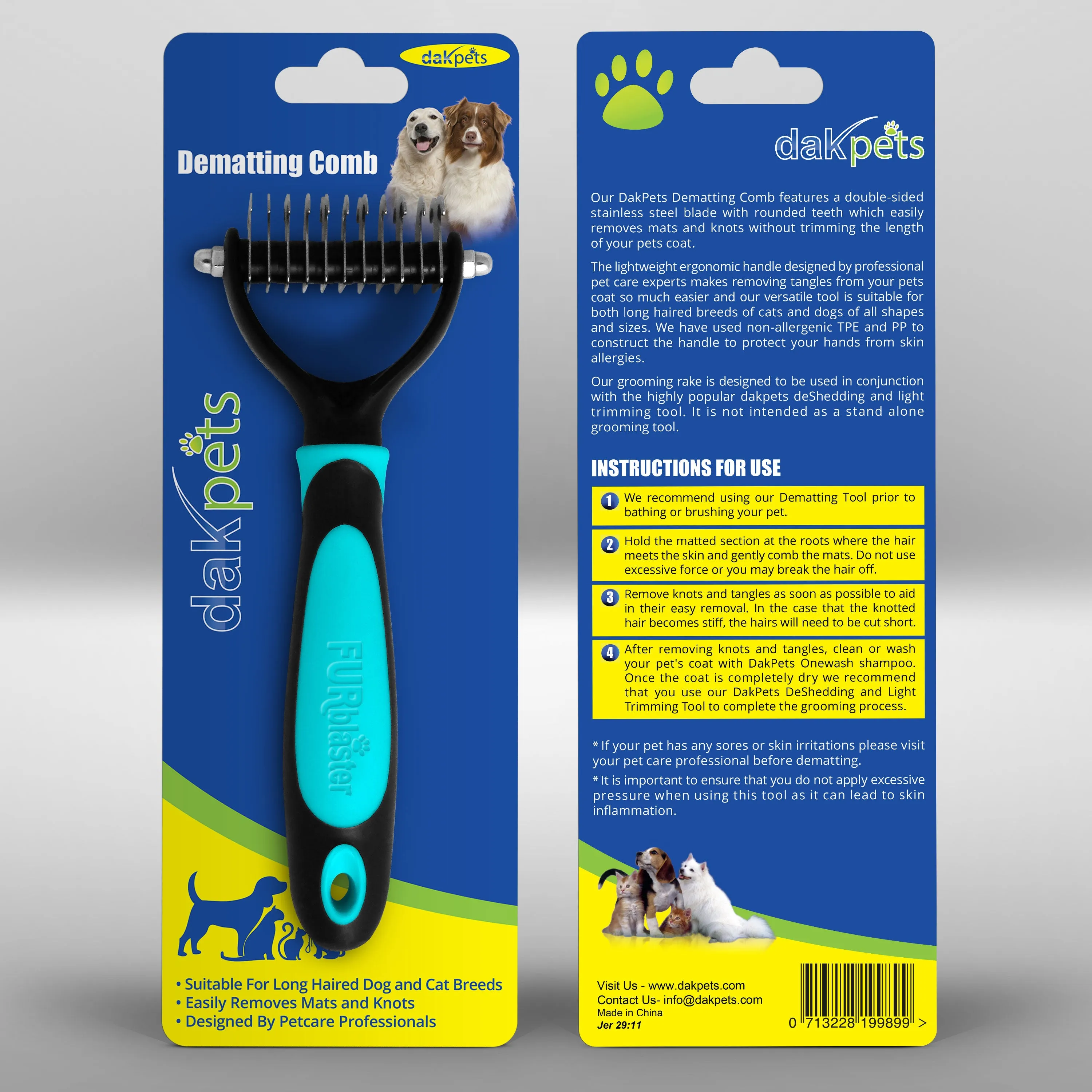 DakPets Dematting Comb For Dogs & Cats