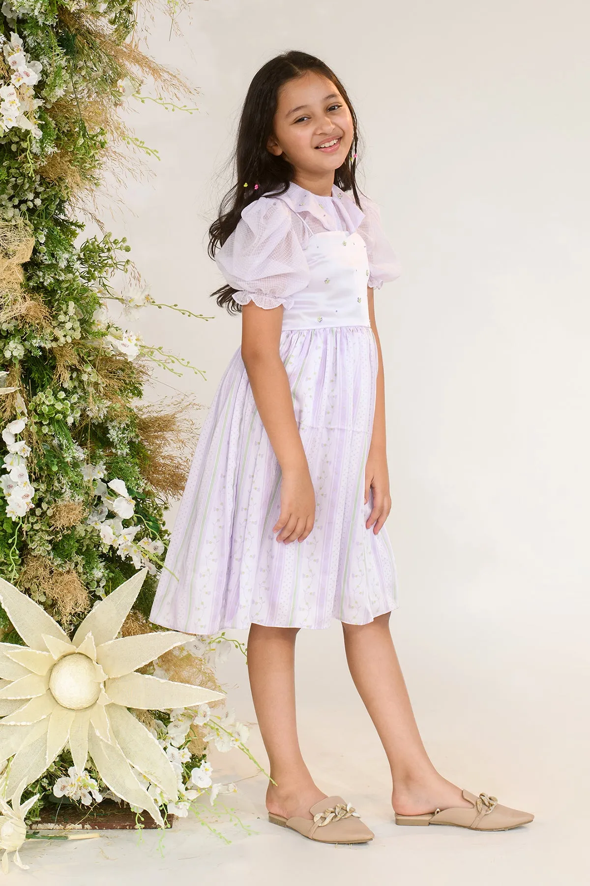 Days of Wonder- German Satin Dress With Kota Doriya Shirt For Girls