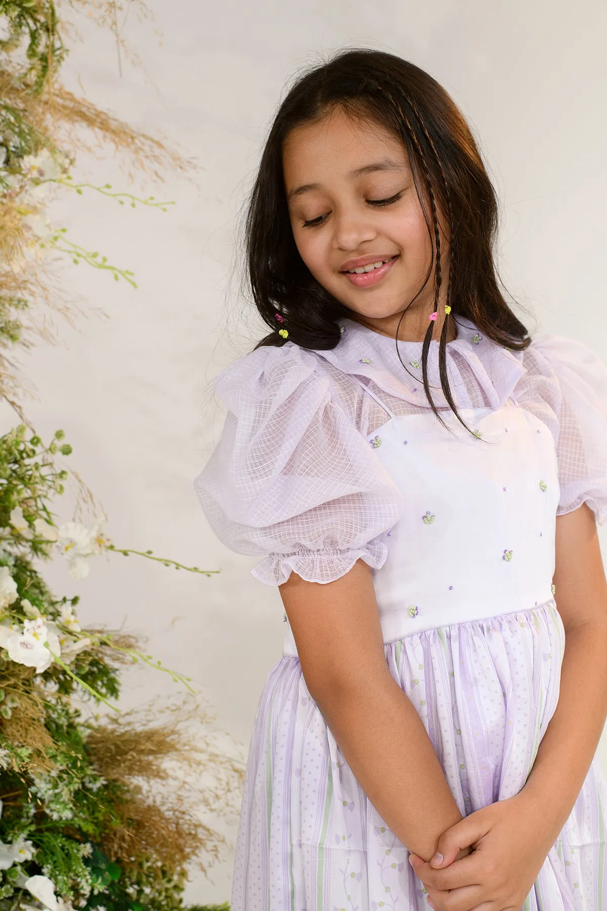 Days of Wonder- German Satin Dress With Kota Doriya Shirt For Girls