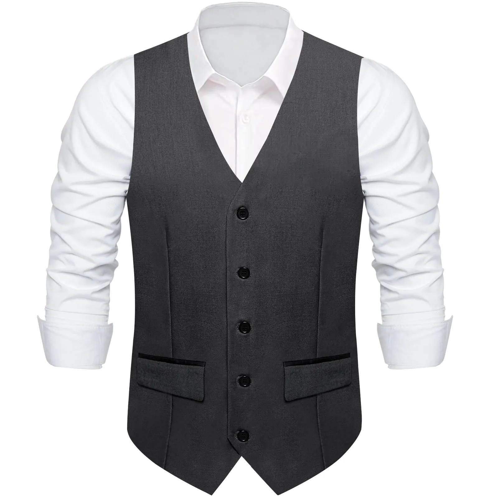 Deep Grey Solid Silk Men's Classic Vest with Two Pockets