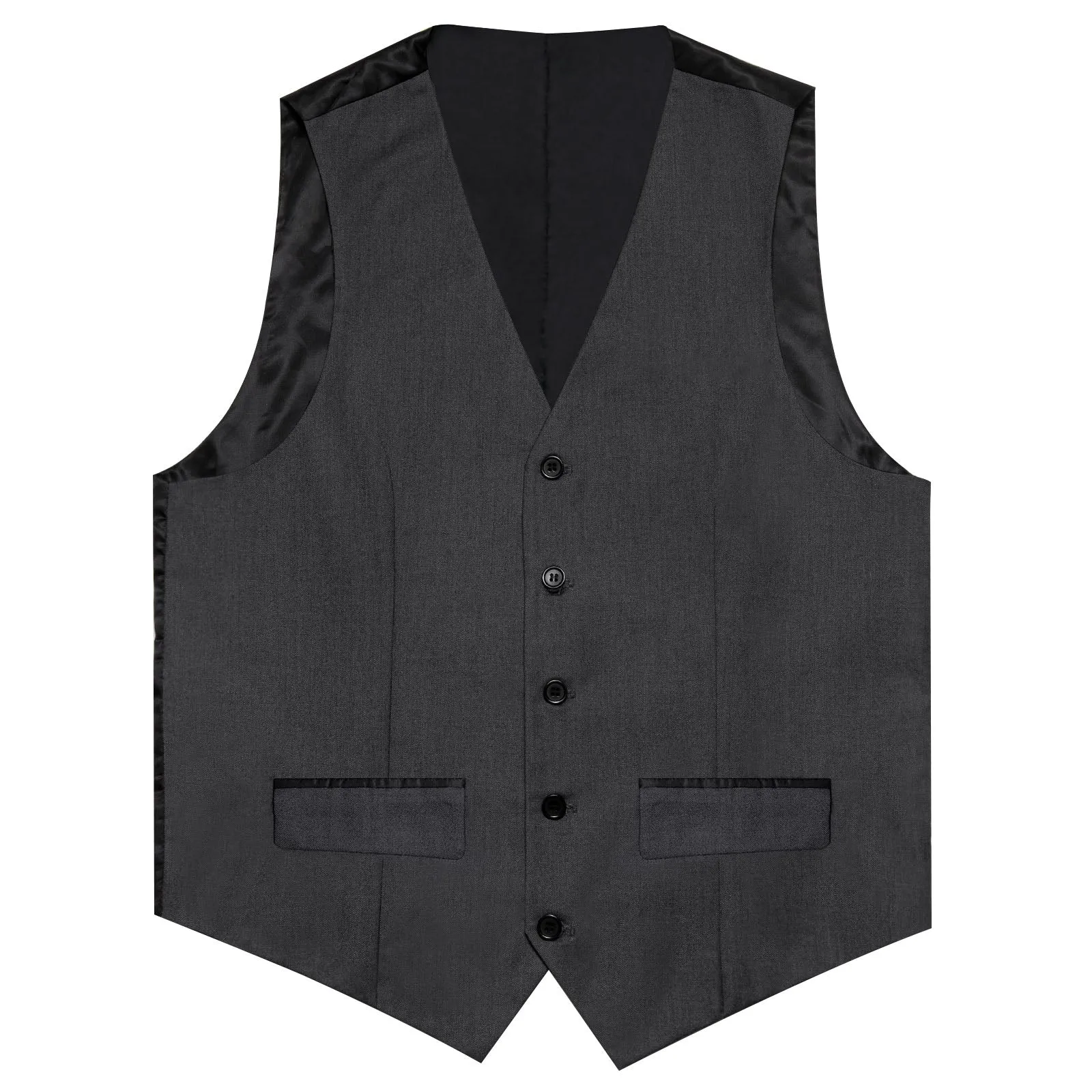 Deep Grey Solid Silk Men's Classic Vest with Two Pockets