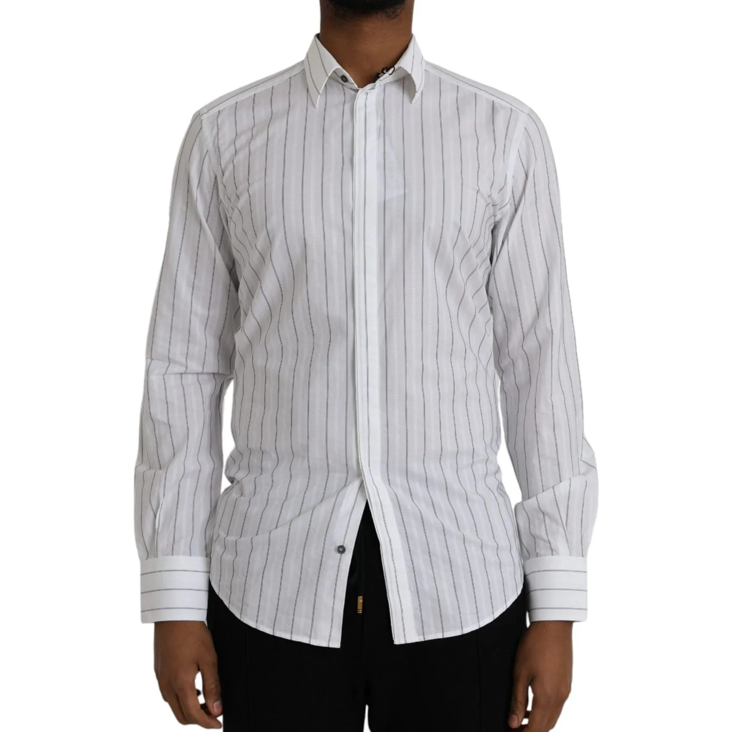 Dolce & Gabbana Black White Striped Formal Dress GOLD Shirt