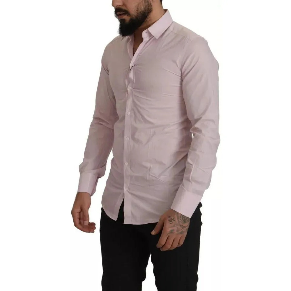 Dolce & Gabbana Light Pink Cotton Dress Formal Men GOLD Shirt