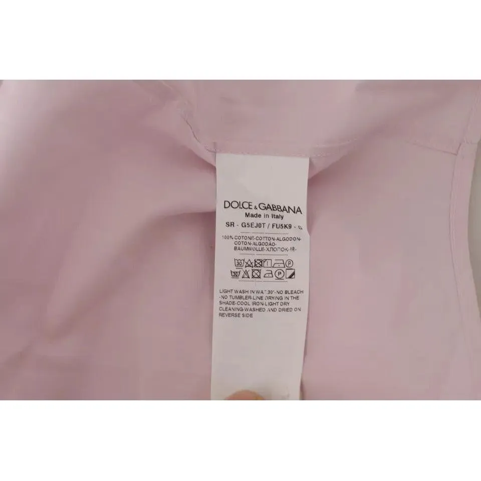 Dolce & Gabbana Light Pink Cotton Dress Formal Men GOLD Shirt