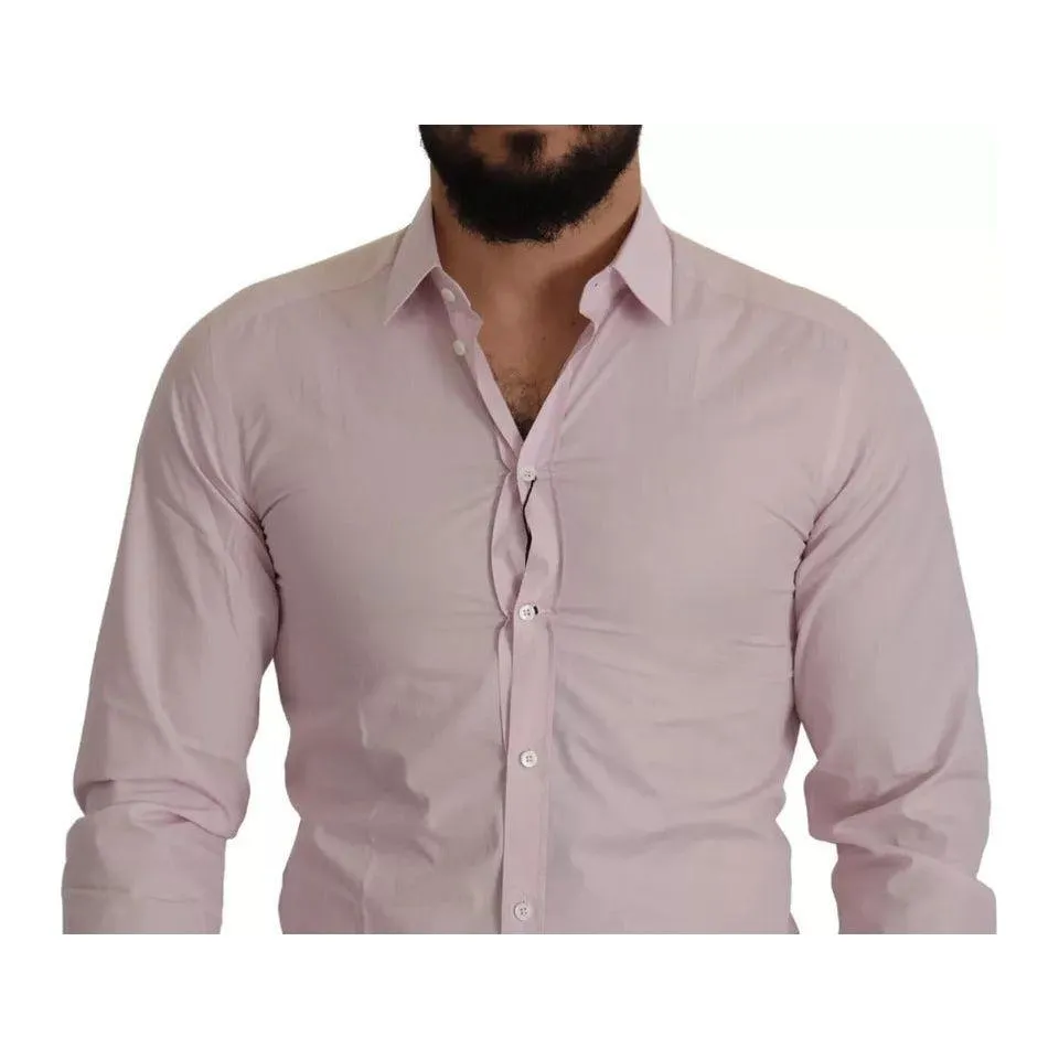 Dolce & Gabbana Light Pink Cotton Dress Formal Men GOLD Shirt