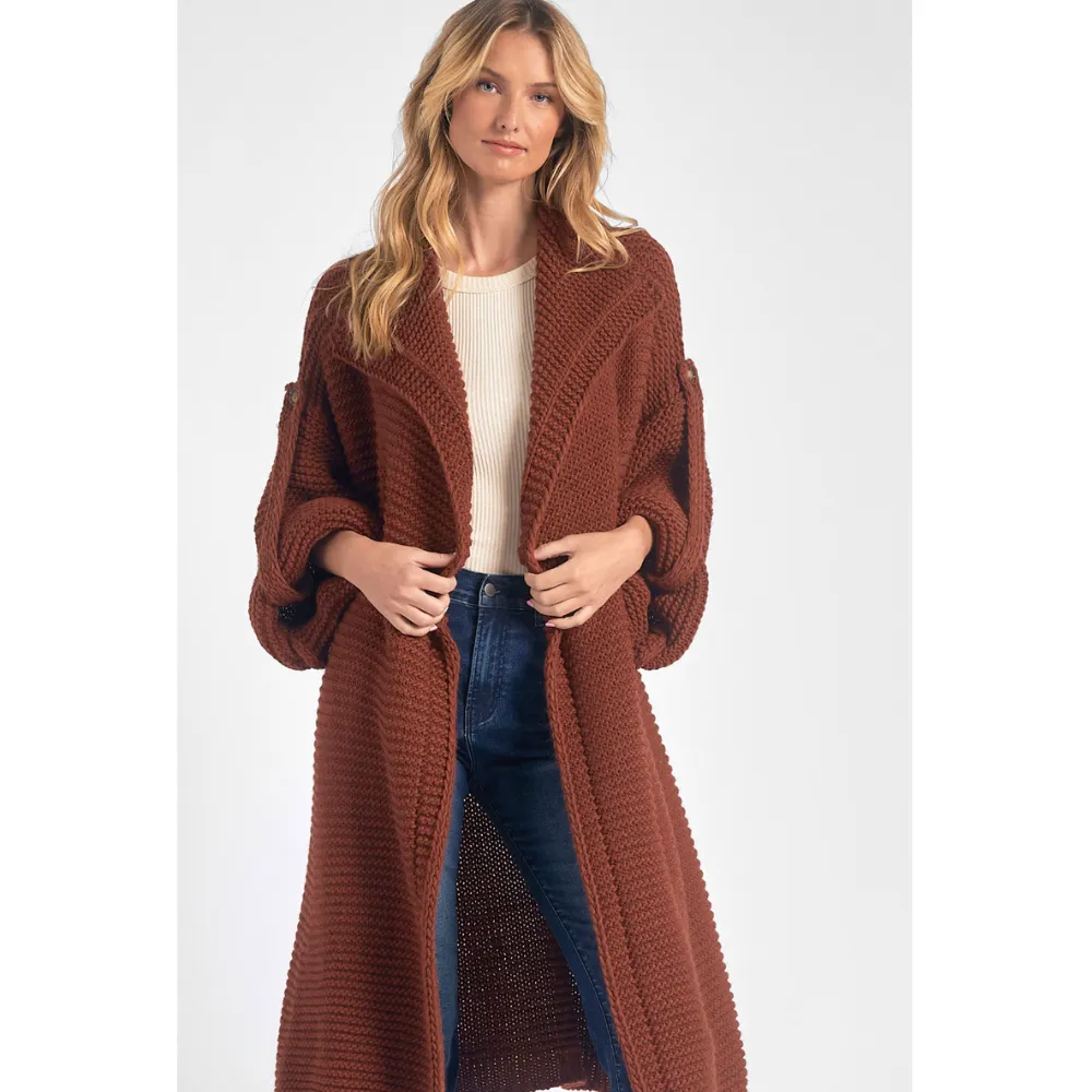 Elan Long Rust Sweater Cardigan (Women's)