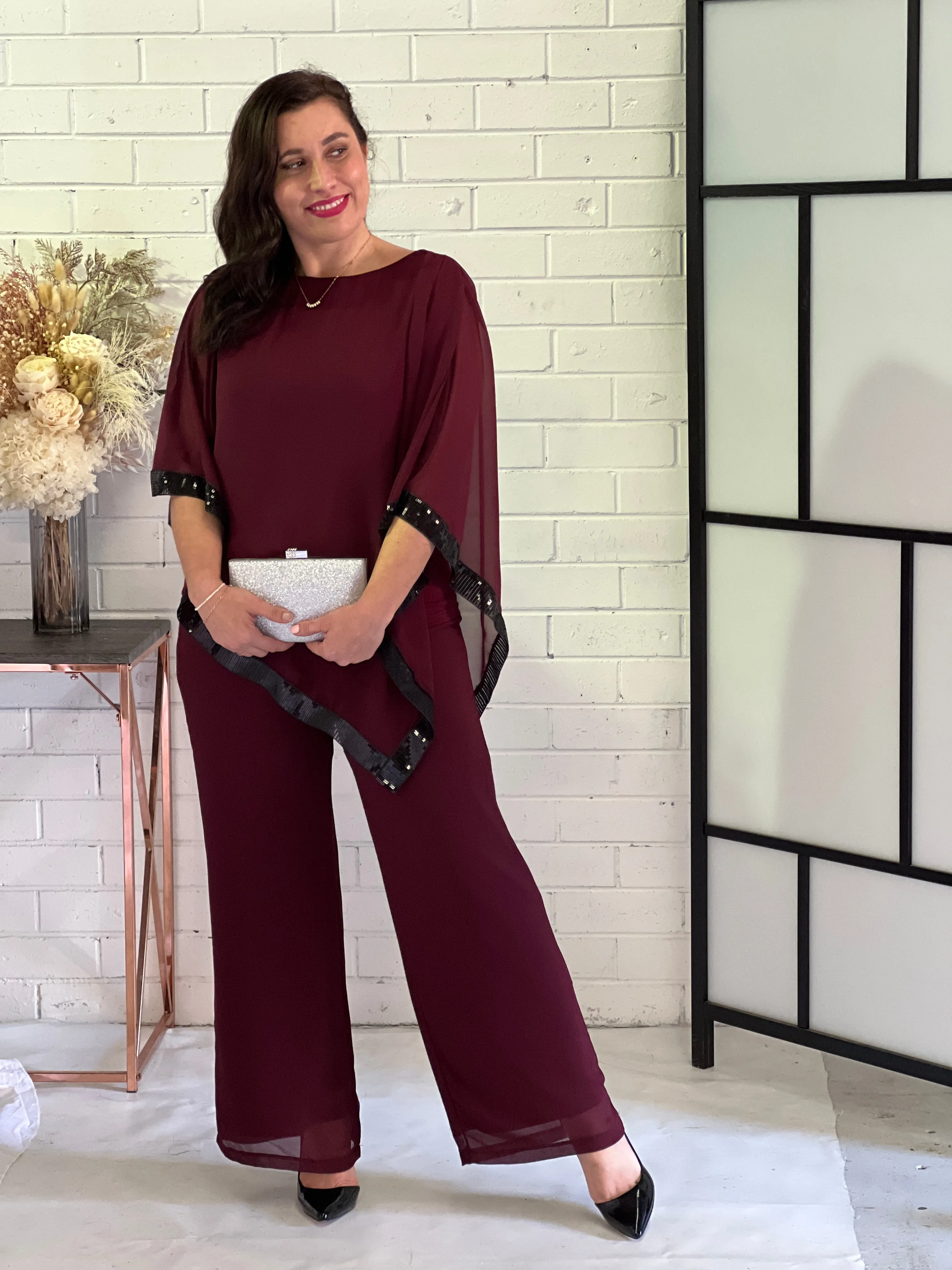 Faith Burgundy Chiffon Pants