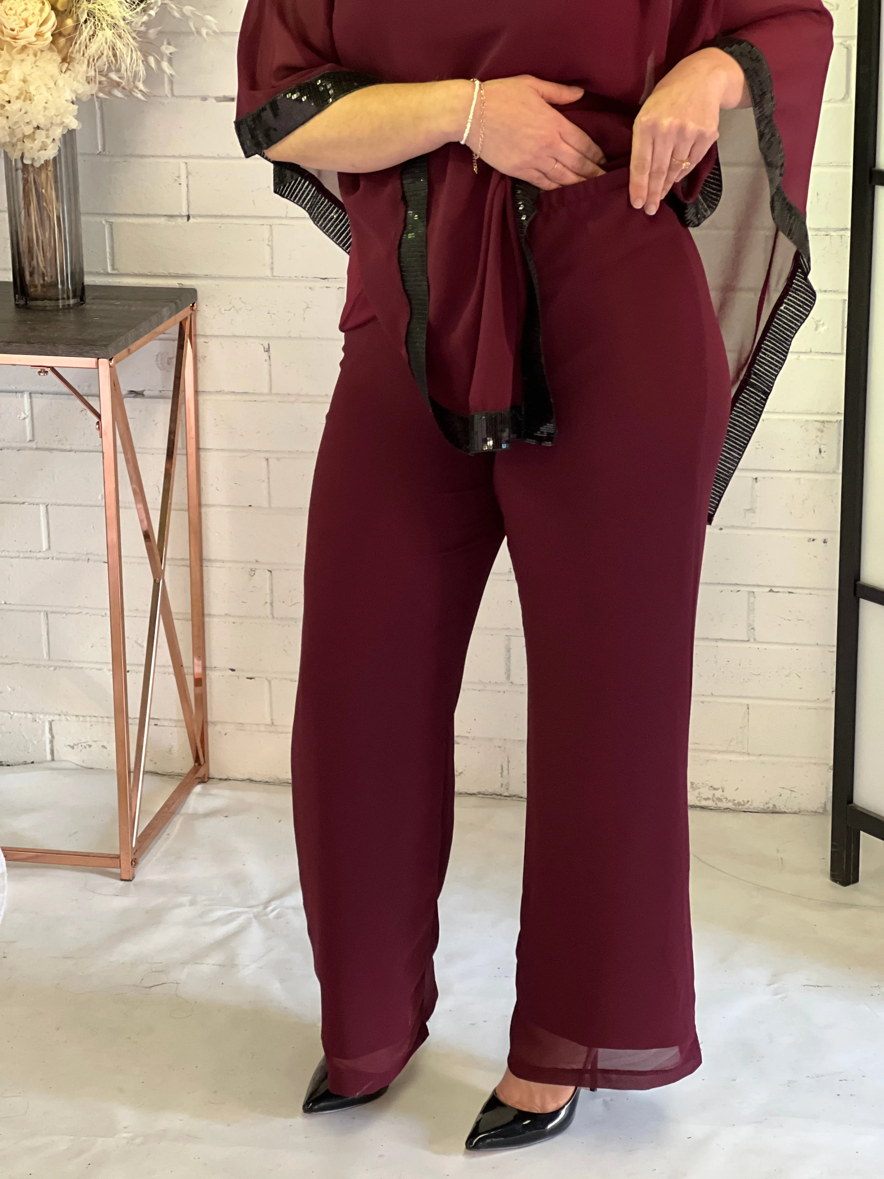 Faith Burgundy Chiffon Pants