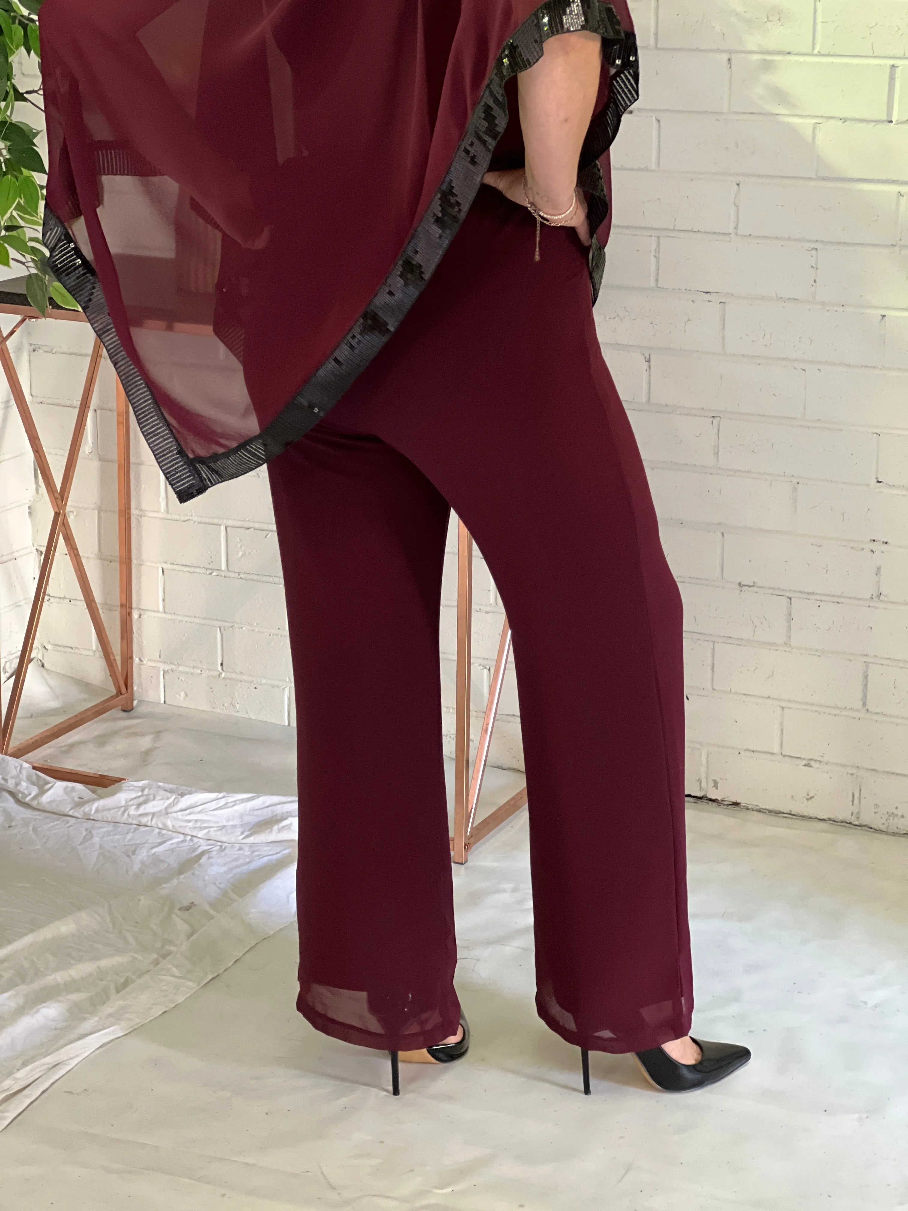 Faith Burgundy Chiffon Pants