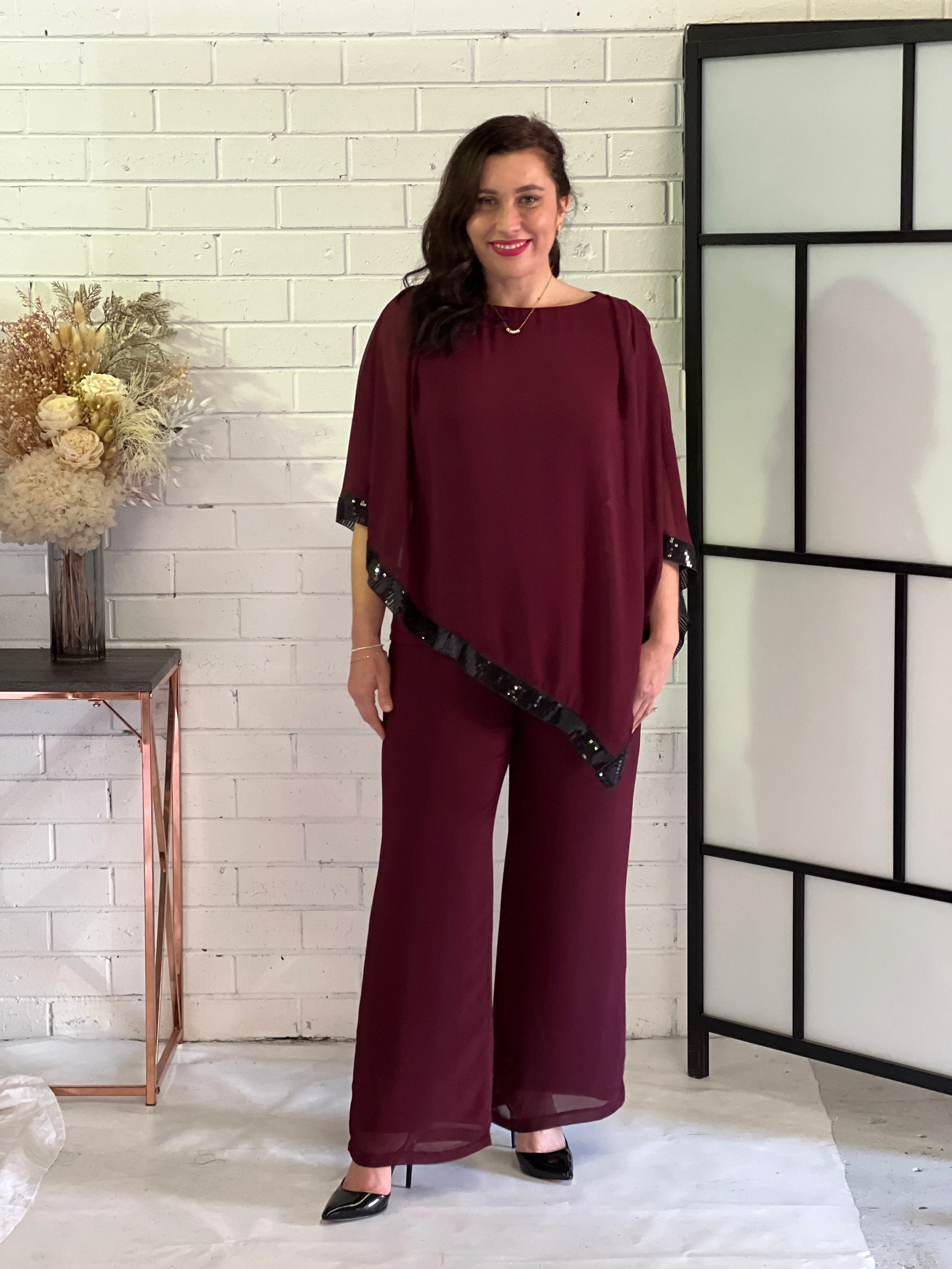 Faith Burgundy Chiffon Pants