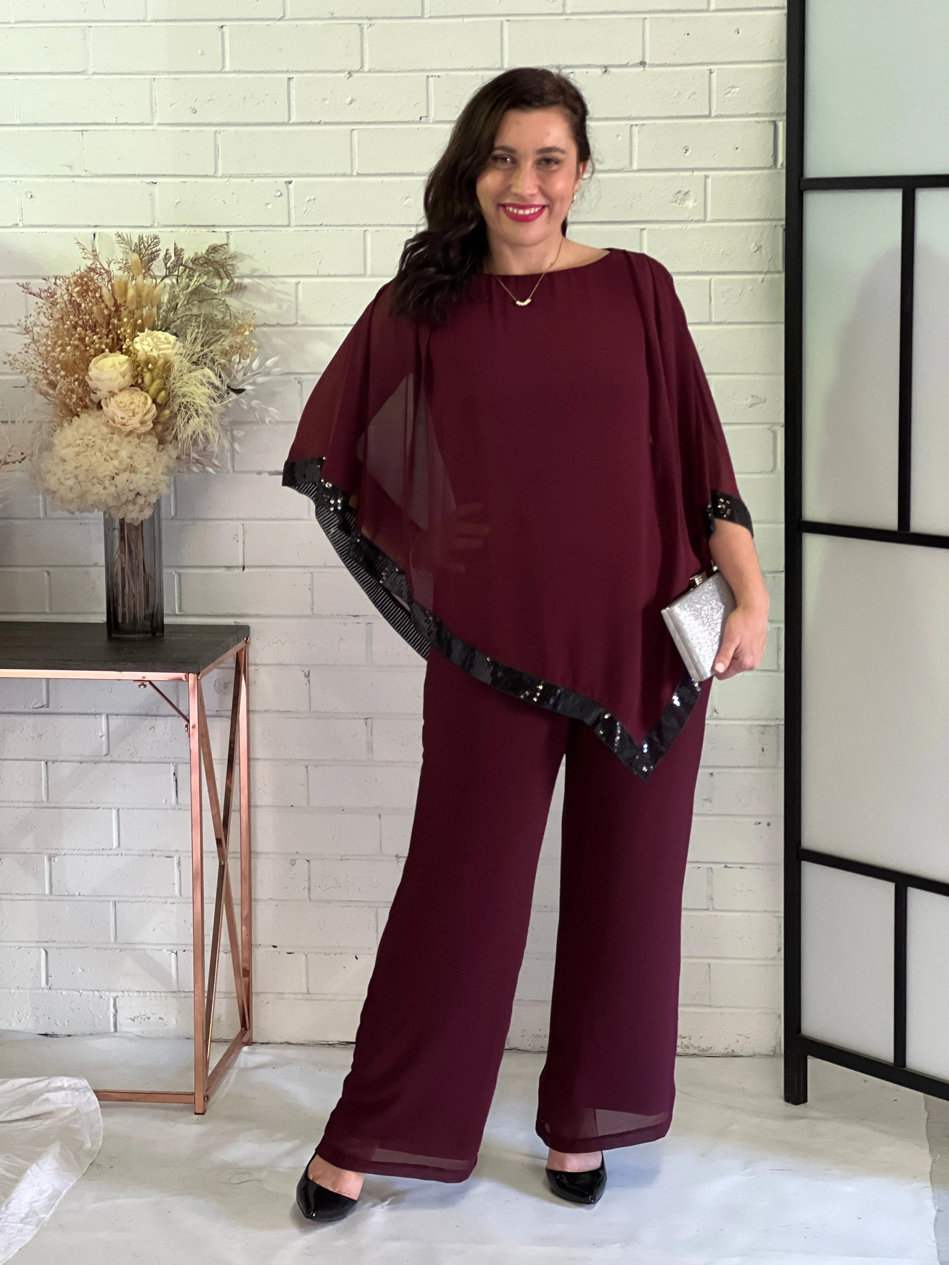 Faith Burgundy Chiffon Pants