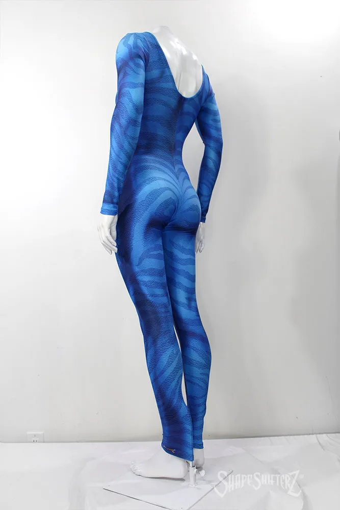 Figure-Enhancing Women's Blue Zebra Bodysuit - Cosplay | Athletics | Performance