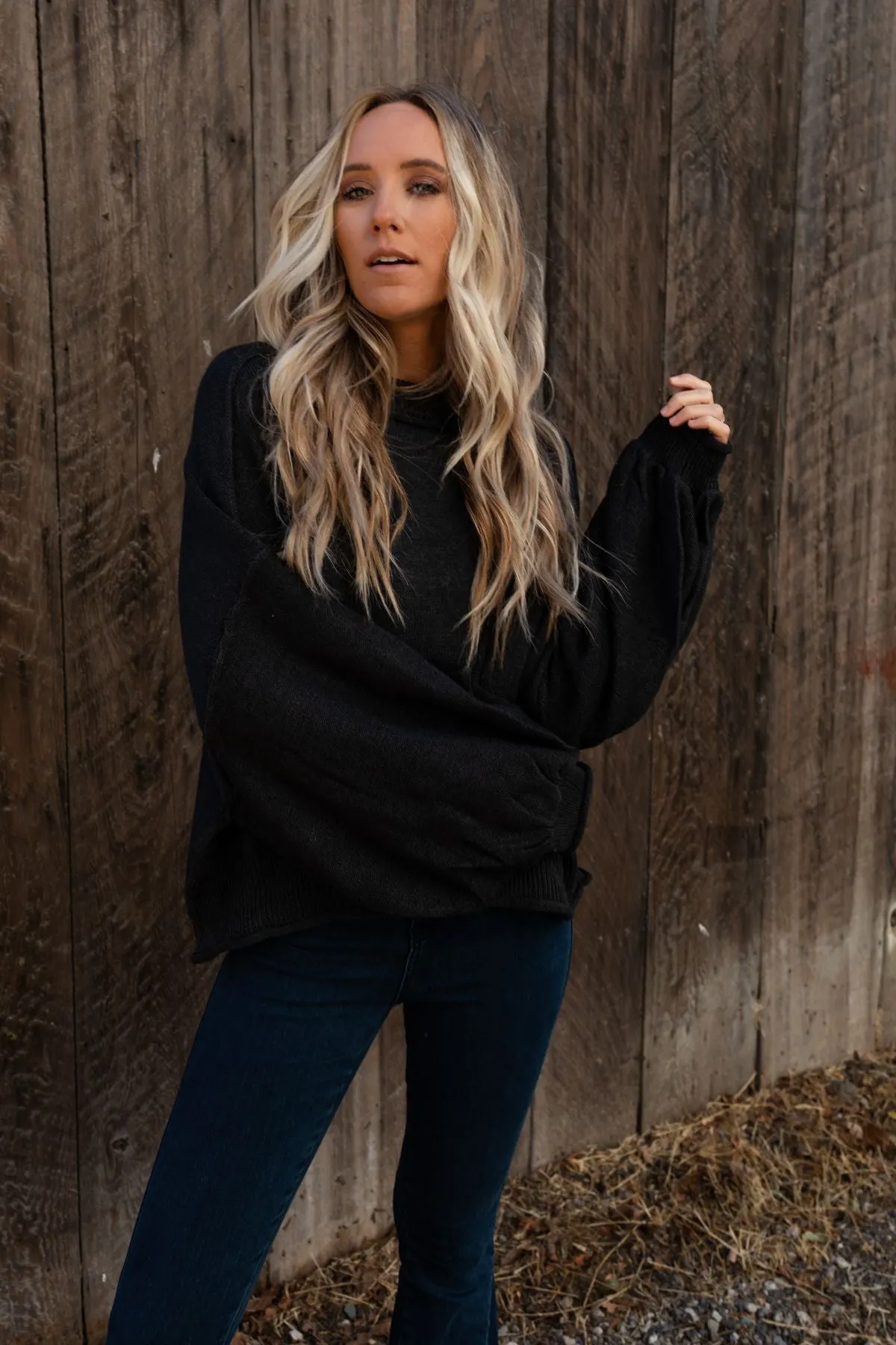 Fireside Talks Balloon Sleeve Sweater - Black