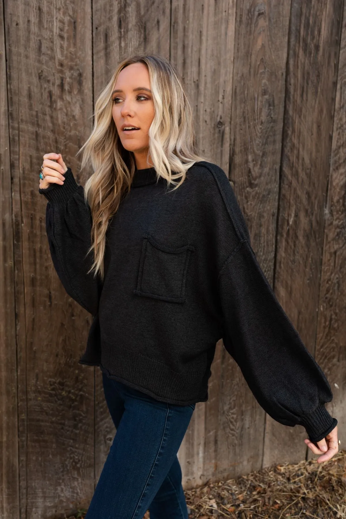 Fireside Talks Balloon Sleeve Sweater - Black