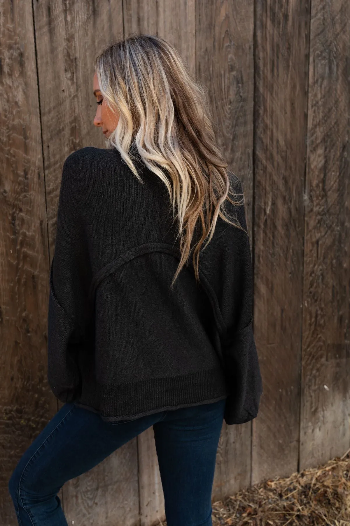 Fireside Talks Balloon Sleeve Sweater - Black