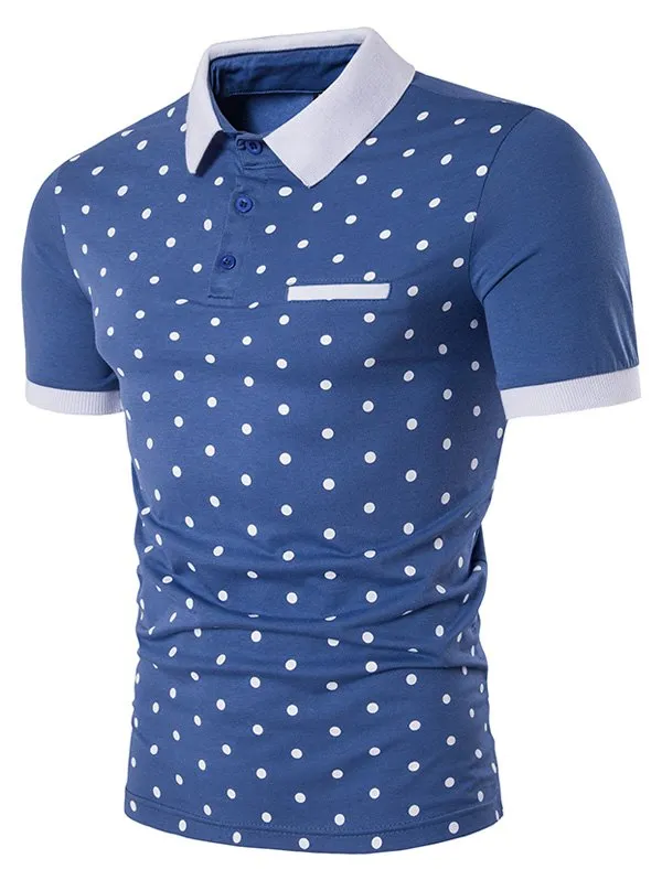 Formal Edging Short Sleeve Polka Dot Print Polo T-Shirt